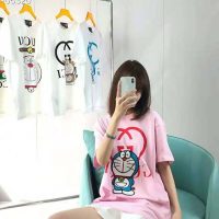 Gucci Women Doraemon x Gucci Cotton T-Shirt Pink Jersey Crewneck Oversize Fit