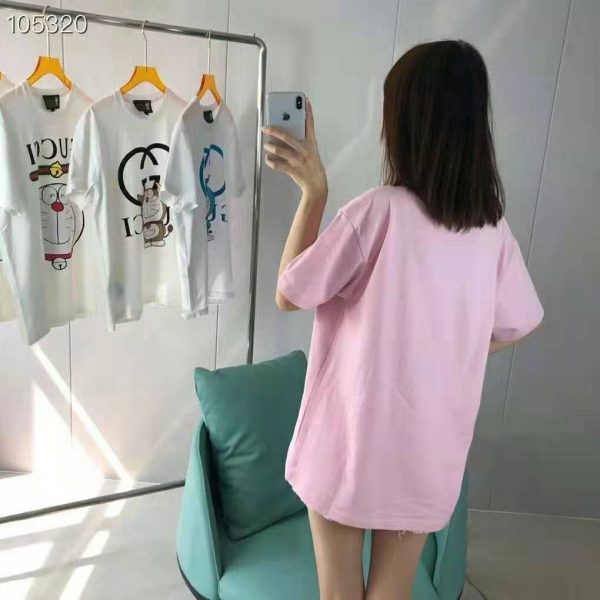 Gucci Women Doraemon x Gucci Cotton T-Shirt Pink Jersey Crewneck Oversize Fit (5)