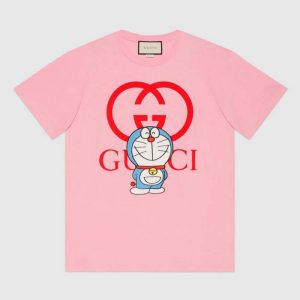 Gucci Women Doraemon x Gucci Cotton T-Shirt Pink Jersey Crewneck Oversize Fit