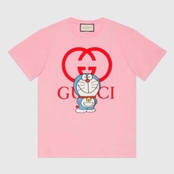 Gucci Women Doraemon x Gucci Cotton T-Shirt Pink Jersey Crewneck Oversize Fit