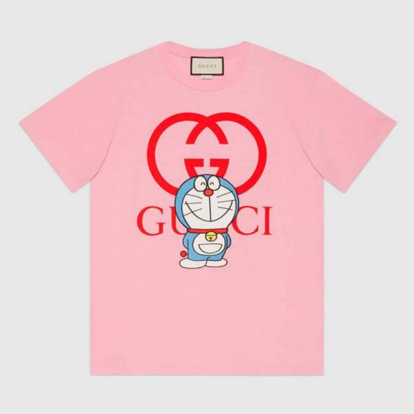 Gucci Women Doraemon x Gucci Cotton T-Shirt Pink Jersey Crewneck Oversize Fit