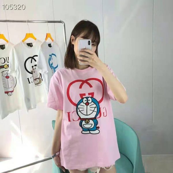 Gucci Women Doraemon x Gucci Cotton T-Shirt Pink Jersey Crewneck Oversize Fit (7)