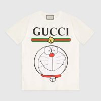 Gucci Women Doraemon x Gucci Cotton T-shirt Ivory Jersey Crewneck Oversize Fit