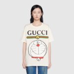 Gucci Women Doraemon x Gucci Cotton T-shirt Ivory Jersey Crewneck Oversize Fit - Imagen 9