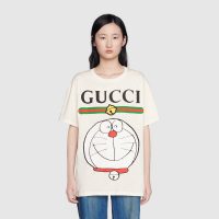 Gucci Women Doraemon x Gucci Cotton T-shirt Ivory Jersey Crewneck Oversize Fit