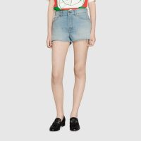 Gucci Women Doraemon x Gucci Eco Denim Shorts Blue Organic Cotton