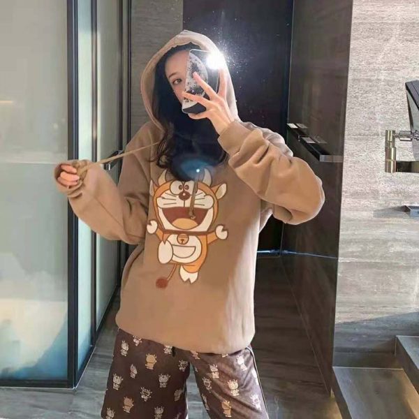 Gucci Women Doraemon x Gucci Hooded Sweatshirt Cotton Jersey Oversized Fit-Brown (10)