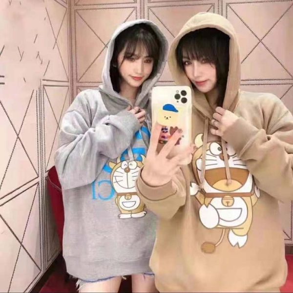 Gucci Women Doraemon x Gucci Hooded Sweatshirt Cotton Jersey Oversized Fit-Brown (2)
