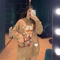 Gucci Women Doraemon x Gucci Hooded Sweatshirt Cotton Jersey Oversized Fit-Brown