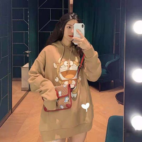 Gucci Women Doraemon x Gucci Hooded Sweatshirt Cotton Jersey Oversized Fit-Brown (4)