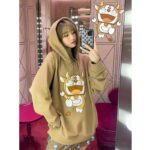 Gucci Women Doraemon x Gucci Hooded Sweatshirt Cotton Jersey Oversized Fit-Brown - Image 11