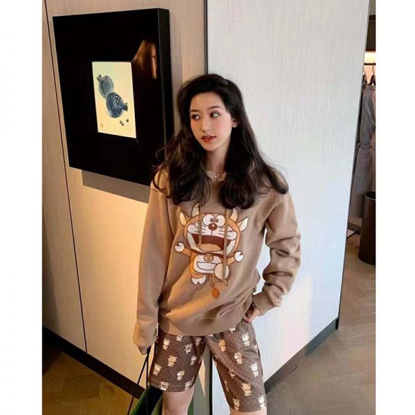 Gucci Women Doraemon x Gucci Hooded Sweatshirt Cotton Jersey Oversized Fit-Brown (8)