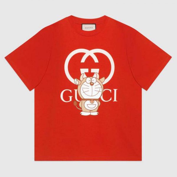 Gucci Women Doraemon x Gucci Oversize T-Shirt Crewneck Red Cotton Jersey