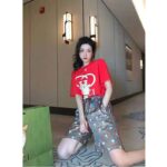 Gucci Women Doraemon x Gucci Oversize T-Shirt Crewneck Red Cotton Jersey - Image 13