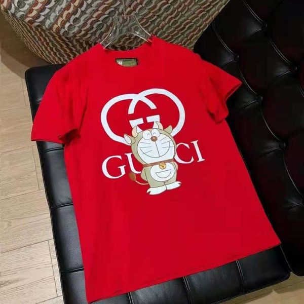 Gucci Women Doraemon x Gucci Oversize T-Shirt Crewneck Red Cotton Jersey (6)