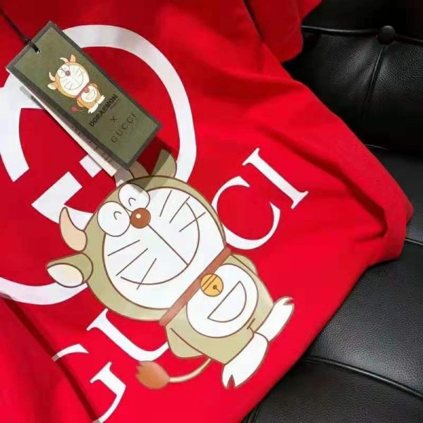 Gucci Women Doraemon x Gucci Oversize T-Shirt Crewneck Red Cotton Jersey (8)