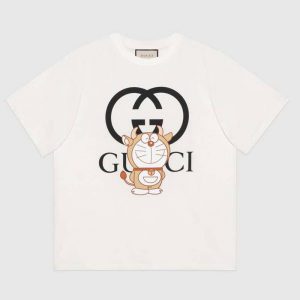 Gucci Women Doraemon x Gucci Oversize T-Shirt Ivory Cotton Jersey Crewneck
