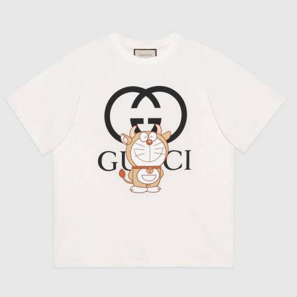 Gucci Women Doraemon x Gucci Oversize T-Shirt Ivory Cotton Jersey Crewneck