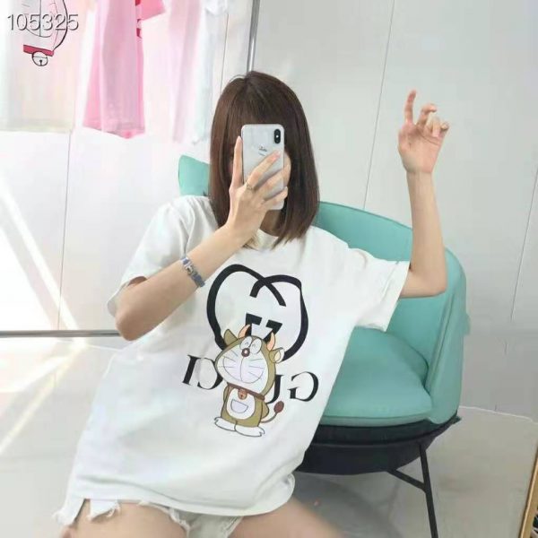 Gucci Women Doraemon x Gucci Oversize T-Shirt Ivory Cotton Jersey Crewneck (6)