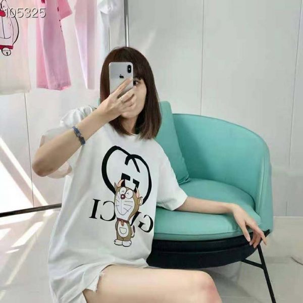 Gucci Women Doraemon x Gucci Oversize T-Shirt Ivory Cotton Jersey Crewneck (9)