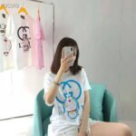 Gucci Women Doraemon x Gucci Oversize T-Shirt Ivory Cotton Jersey Crewneck-Blue - Image 10