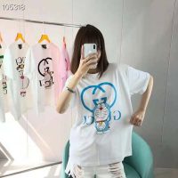 Gucci Men Doraemon x Gucci Oversize T-Shirt Ivory Cotton Jersey Crewneck-Blue