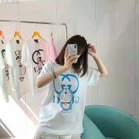 Gucci Men Doraemon x Gucci Oversize T-Shirt Ivory Cotton Jersey Crewneck-Blue