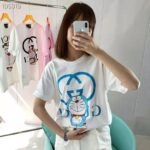 Gucci Women Doraemon x Gucci Oversize T-Shirt Ivory Cotton Jersey Crewneck-Blue - Image 6