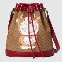 Gucci Women Doraemon x Gucci Small Bucket Bag BeigeEbony Mini GG Supreme Canvas