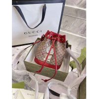 Gucci Women Doraemon x Gucci Small Bucket Bag BeigeEbony Mini GG Supreme Canvas