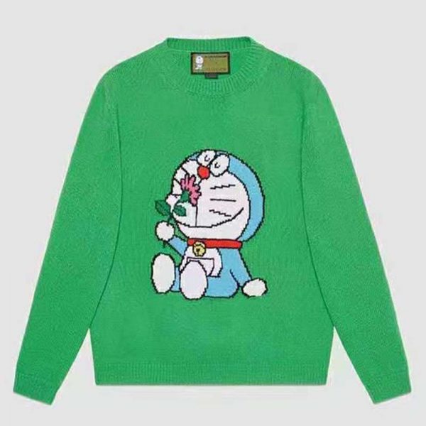 Gucci Women Doraemon x Gucci Wool Sweater Green Wool Crewneck