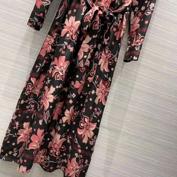 Gucci Women Floral Print Viscose Dress Black Viscose with Pink Floral Print (10)