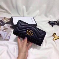 Gucci Women GG Marmont Continental Wallet Black Matelassé Chevron Leather with GG