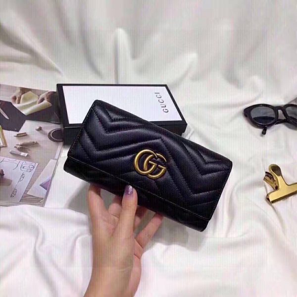 Gucci Women GG Marmont Continental Wallet Black Matelassé Chevron Leather with GG (10)