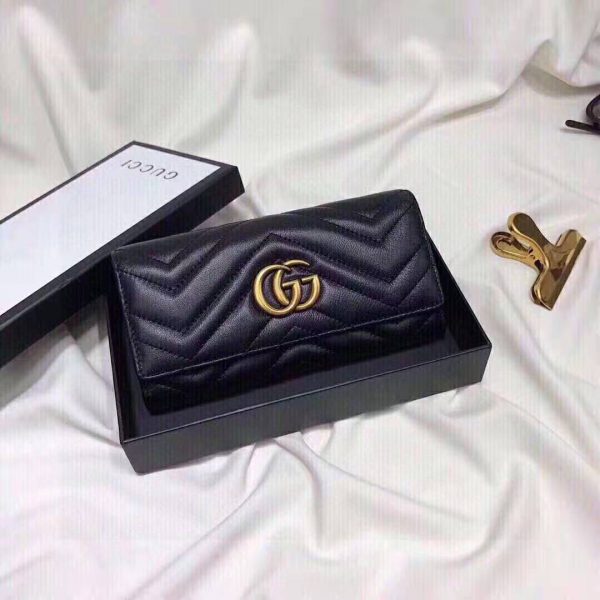 Gucci Women GG Marmont Continental Wallet Black Matelassé Chevron Leather with GG (2)