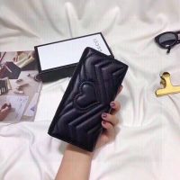 Gucci Women GG Marmont Continental Wallet Black Matelassé Chevron Leather with GG