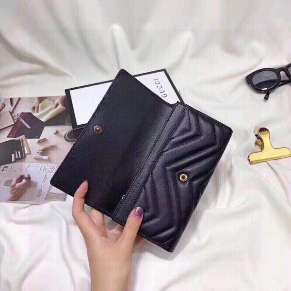 Gucci Women GG Marmont Continental Wallet Black Matelassé Chevron Leather with GG (4)
