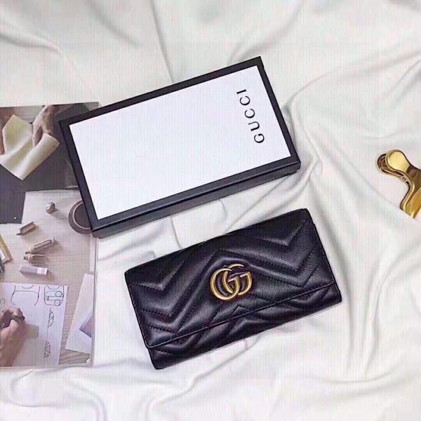 Gucci Women GG Marmont Continental Wallet Black Matelassé Chevron Leather with GG (7)