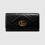 Gucci Women GG Marmont Continental Wallet Black Matelassé Chevron Leather with GG