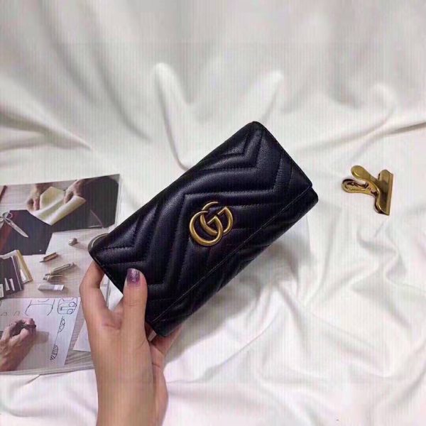 Gucci Women GG Marmont Continental Wallet Black Matelassé Chevron Leather with GG (9)