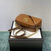 Gucci Women GG Marmont Small Matelassé Shoulder Bag Double G Brown Matelassé Leather