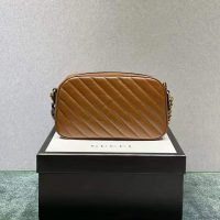 Gucci Women GG Marmont Small Matelassé Shoulder Bag Double G Brown Matelassé Leather