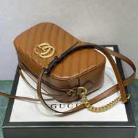 Gucci Women GG Marmont Small Matelassé Shoulder Bag Double G Brown Matelassé Leather