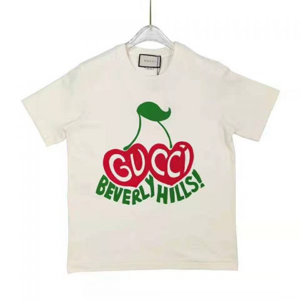 Gucci Women Gucci Beverly Hills Cherry Print T-Shirt Cotton Jersey Crewneck Short Sleeves (7)