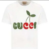 Gucci Women Gucci Cherry Print Cotton T-Shirt Jersey Crewneck Cropped Fit-White (1)