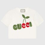 Gucci Women Gucci Cherry Print Cotton T-Shirt Jersey Crewneck Cropped Fit-White