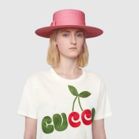 Gucci Women Gucci Cherry Print Cotton T-Shirt Jersey Crewneck Cropped Fit-White (1)