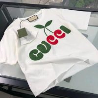 Gucci Women Gucci Cherry Print Cotton T-Shirt Jersey Crewneck Cropped Fit-White (1)