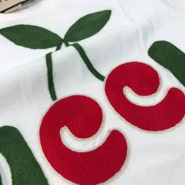 Gucci Women Gucci Cherry Print Cotton T-Shirt Jersey Crewneck Cropped Fit-White (8)