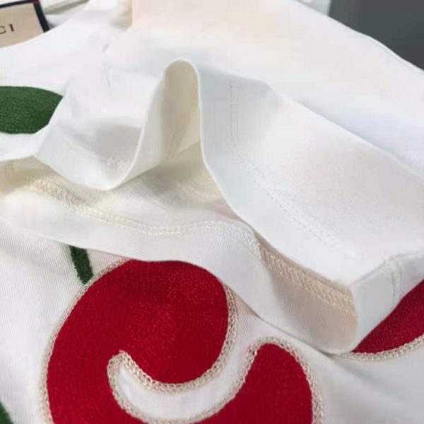 Gucci Women Gucci Cherry Print Cotton T-Shirt Jersey Crewneck Cropped Fit-White (9)